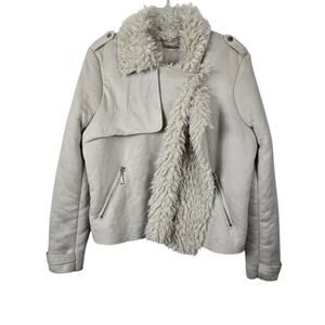 Joujou Faux Suede Leather & Fur Cropped Jacket Moto Motorcycle Penny Lane XL